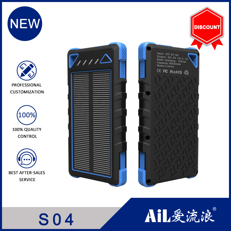 S04 8000mAh Dual USB  Waterproof Portable Solar Powered Cell Phone